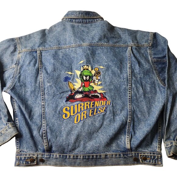 Vintage 1995 Marvin The Martian Surrender Or Else Denim Jean Jacket Size XL